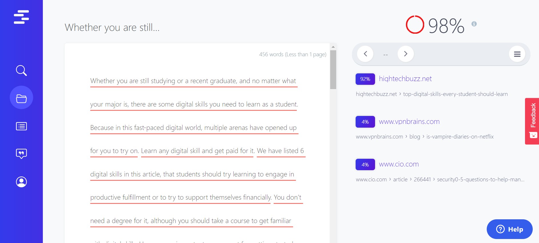 Plagiarism Detection with Quetext