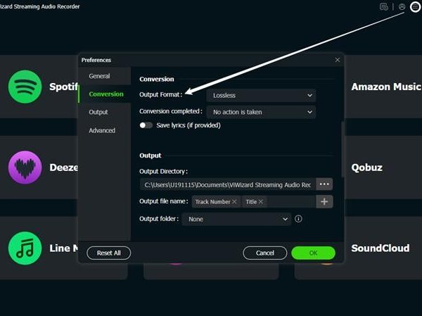 Configure the audio parameters for SoundCloud